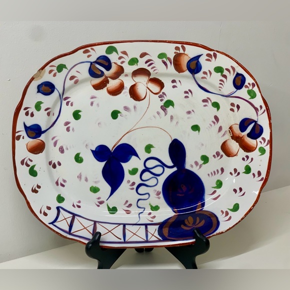 19th Century Antique Gaudy Welsh Oyster Pattern Allertons Marked Serving Platter - Picture 5 of 16